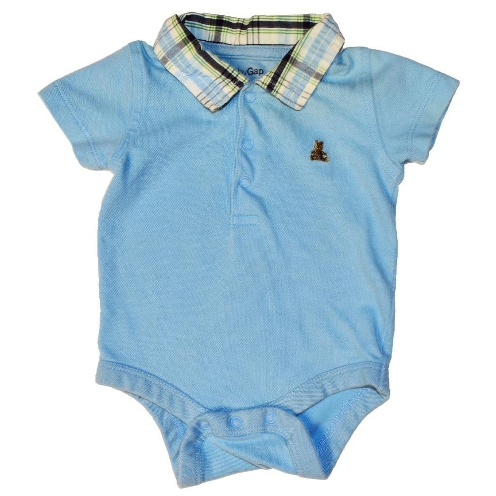 EUC Baby Gap Infant Boys 0 3 Months Collar Blue One Piece Body Suit